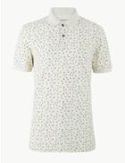 Marks & Spencer Pure Cotton Printed Polo Shirt Ecru Mix