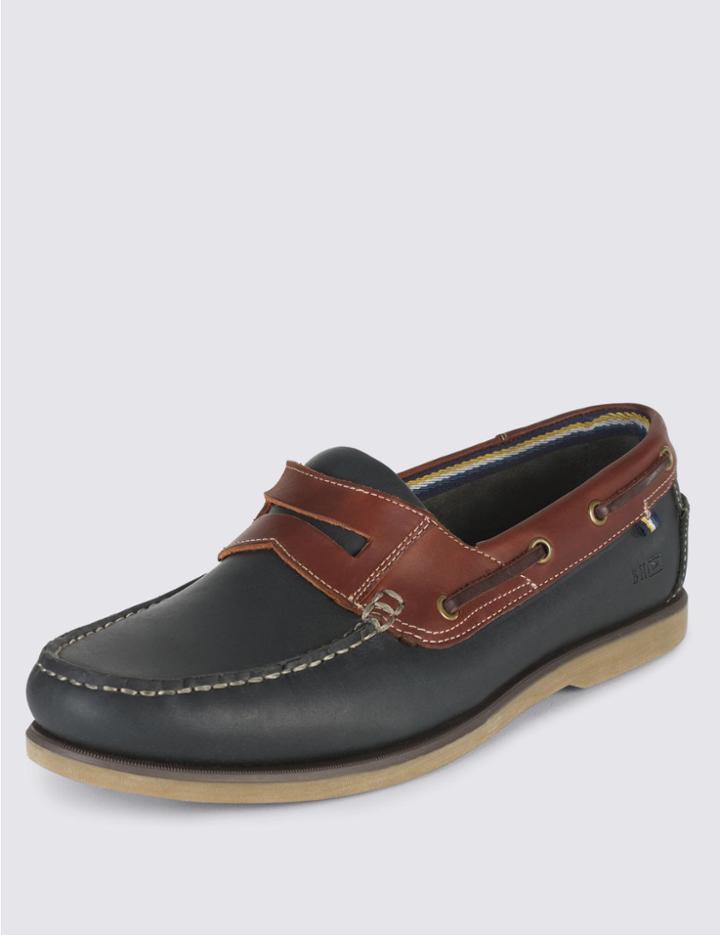 Marks & Spencer Leather Slip-on Boat Shoes Navy