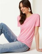 Marks & Spencer Round Neck Short Sleeve Relaxed Fit T-shirt Pink