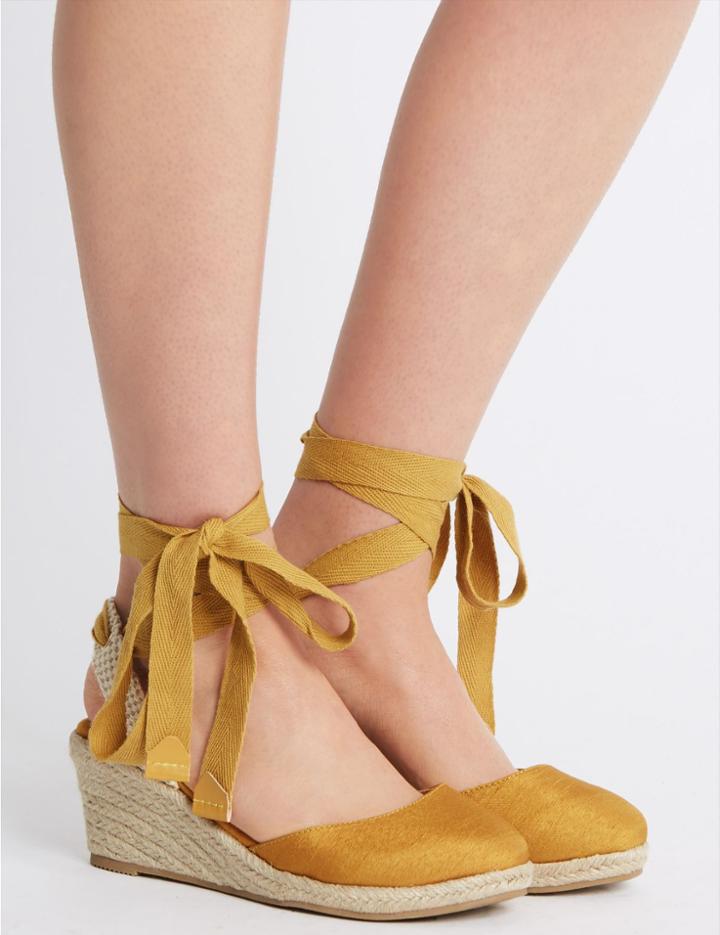 Marks & Spencer Wide Fit Wedge Heel Ankle Tie Espadrilles Dark Ochre