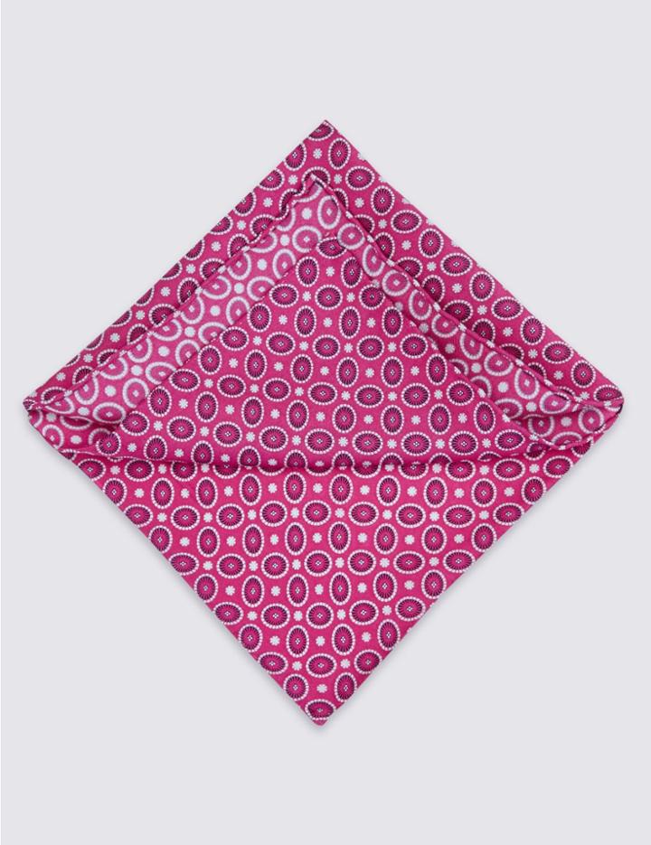 Marks & Spencer Pure Silk Geometric Print Pocket Square Pink Mix