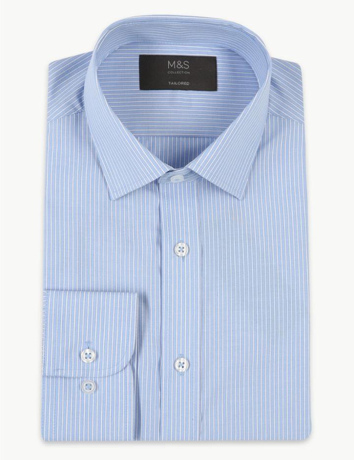 Marks & Spencer Cotton Blend Tailored Fit Shirt Cornflower