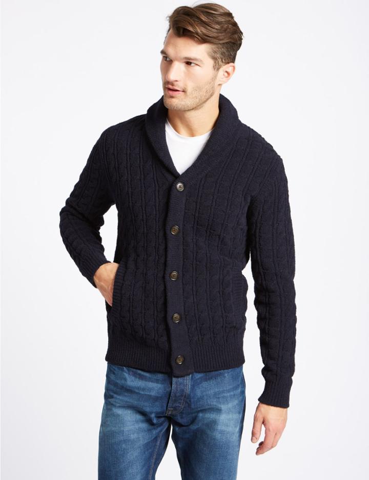 Marks & Spencer Textured Shawl Neck Cardigan Navy