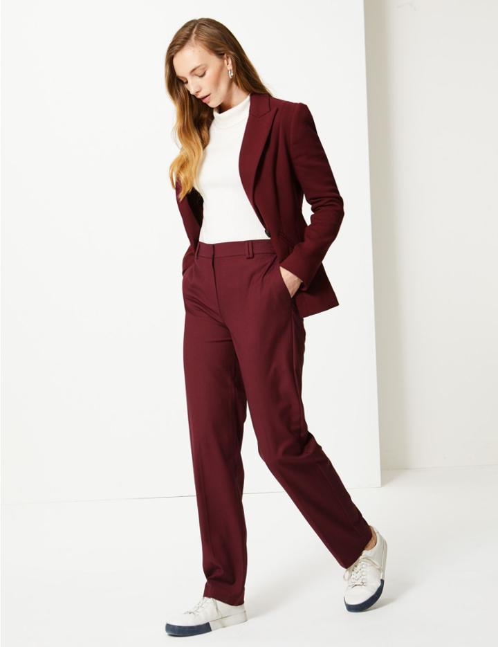 Marks & Spencer Relaxed Straight Leg Trousers Plum