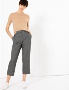 Marks & Spencer Checked Straight 7/8th Trousers Navy Mix