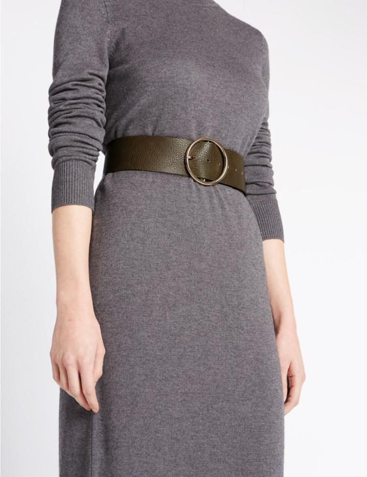 Marks & Spencer Faux Leather Wide Round Buckle Belt Khaki