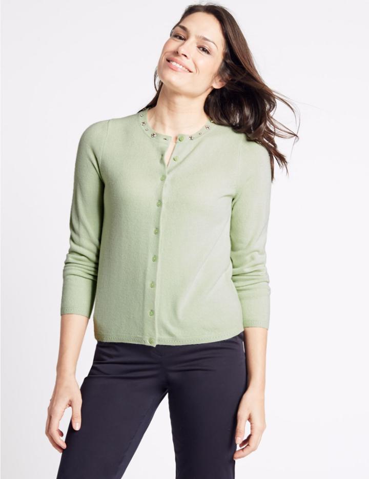 Marks & Spencer Embellished Round Neck Cardigan Light Apple