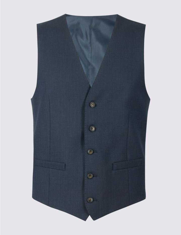 Marks & Spencer Indigo Textured Slim Fit Waistcoat Indigo