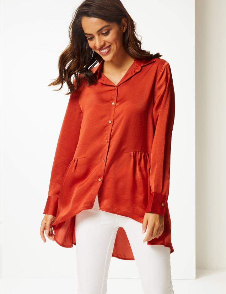 Marks & Spencer Satin Long Sleeve Shirt Copper