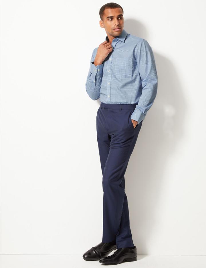 Marks & Spencer Pure Cotton Regular Fit Non-iron Twill Shirt Blue Mix