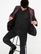 Marks & Spencer Slim Fit Velvet Floral Print Jacket Purple