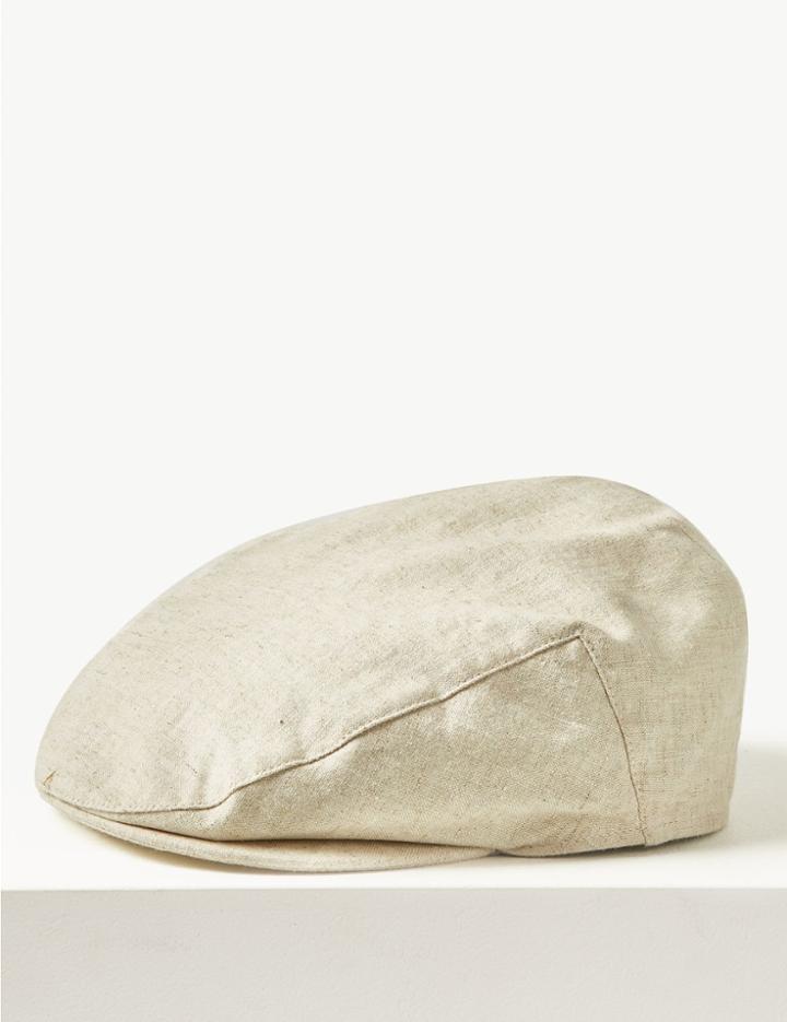 Marks & Spencer Linen Rich Textured Flat Cap Natural