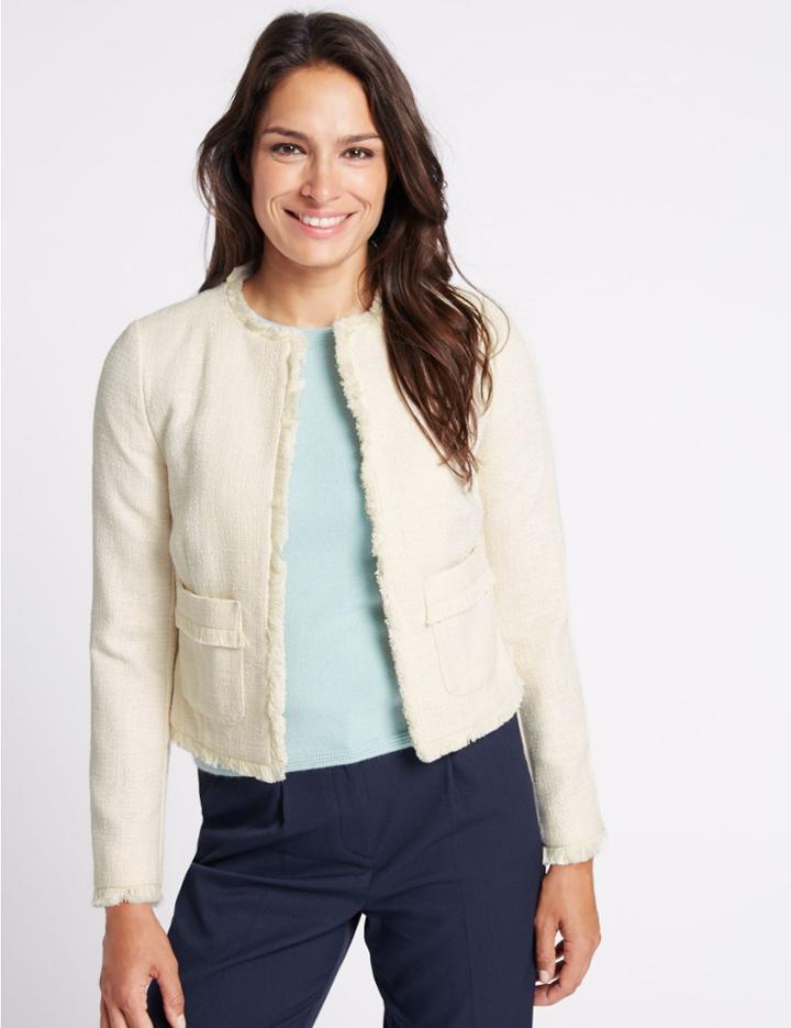Marks & Spencer Textured Fringed Trophy Jacket Cream