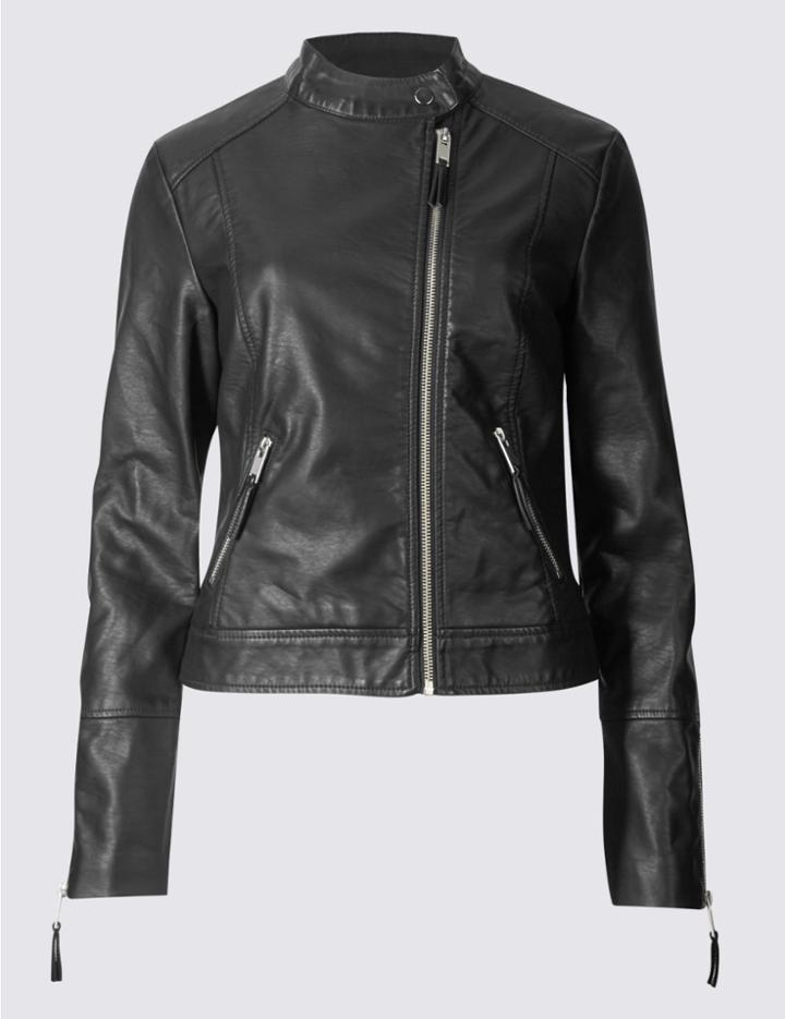 Marks & Spencer 2 Pocket Zipped Moto Jacket Black
