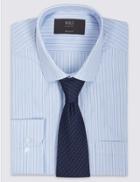Marks & Spencer Easy To Iron Regular Fit Shirt With Tie Blue Mix