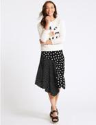 Marks & Spencer Spotted Asymmetrical Midi Skirt Black Mix
