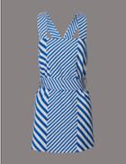 Marks & Spencer Cotton Blend Striped Sleeveless Vest Top Blue Mix