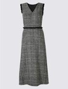 Marks & Spencer Checked Frayed Edge Midi Dress Black Mix