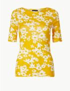 Marks & Spencer Pure Cotton Floral Regular Fit T-shirt Yellow Mix