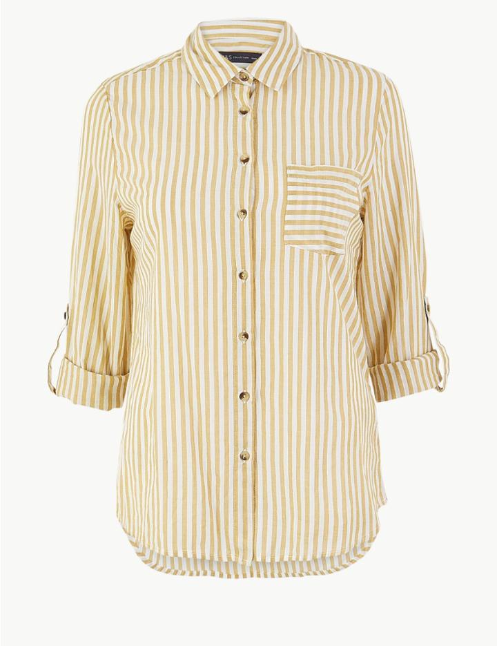 Marks & Spencer Striped Long Sleeve Shirt Yellow Mix