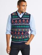 Marks & Spencer Skiing Santa Christmas Sleeveless Jumper Navy Mix