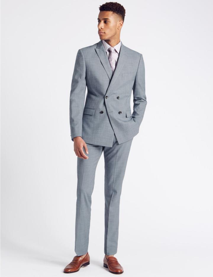 Marks & Spencer Blue Modern Slim Fit Double Breasted Jacket Bright Blue