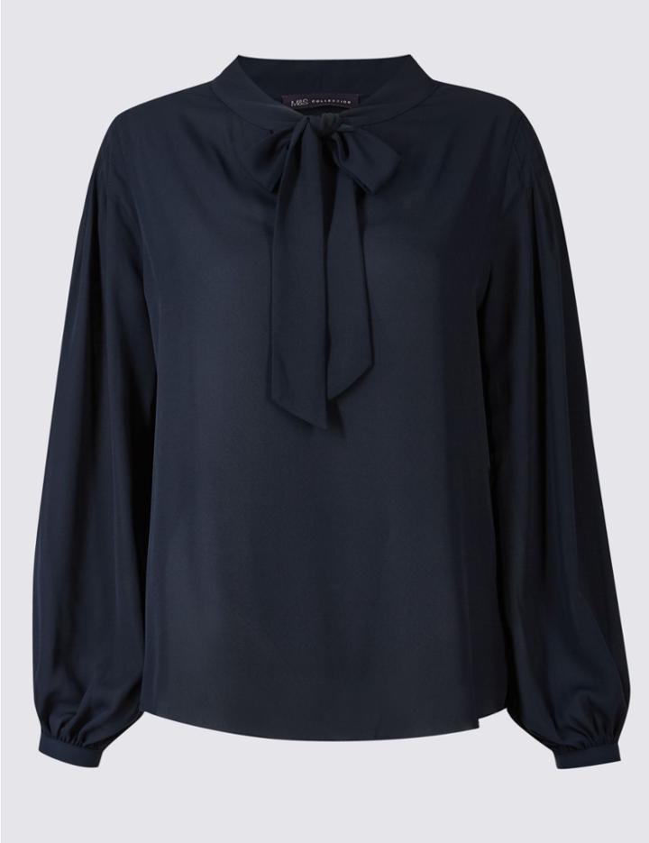 Marks & Spencer Tie Detail V-neck Blouse Navy