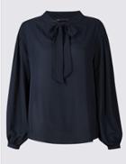 Marks & Spencer Tie Detail V-neck Blouse Navy