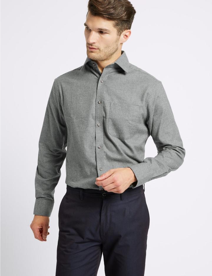 Marks & Spencer Pure Cotton Regular Fit Shirt Grey