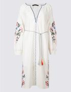 Marks & Spencer Embroidered Long Sleeve Tunic Dress Ivory Mix