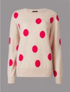 Marks & Spencer Pure Cashmere Spotted Oversized Jumper Oatmeal Mix