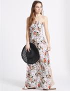 Marks & Spencer Floral Print Shirred Maxi Beach Dress White Mix