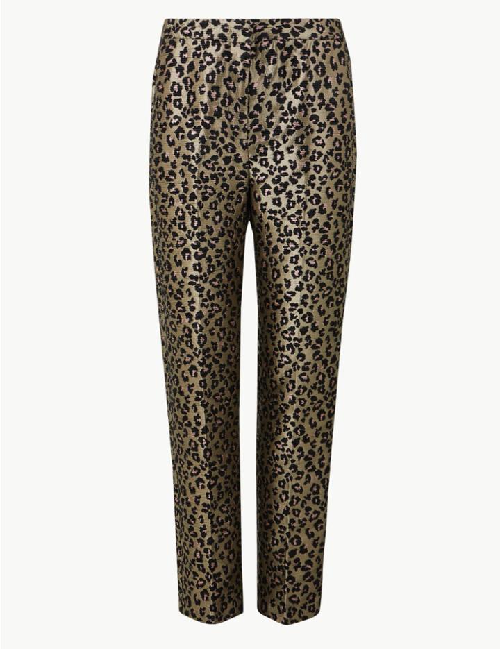 Marks & Spencer Animal Print Slim Leg Ankle Grazer Trousers Black Mix