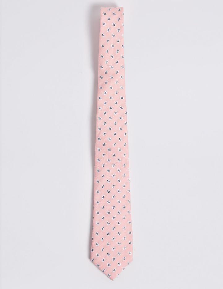 Marks & Spencer Silk Blend Paisley Foulard Tie Coral Mix