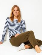 Marks & Spencer Striped Long Sleeve T-shirt With Linen Navy Mix