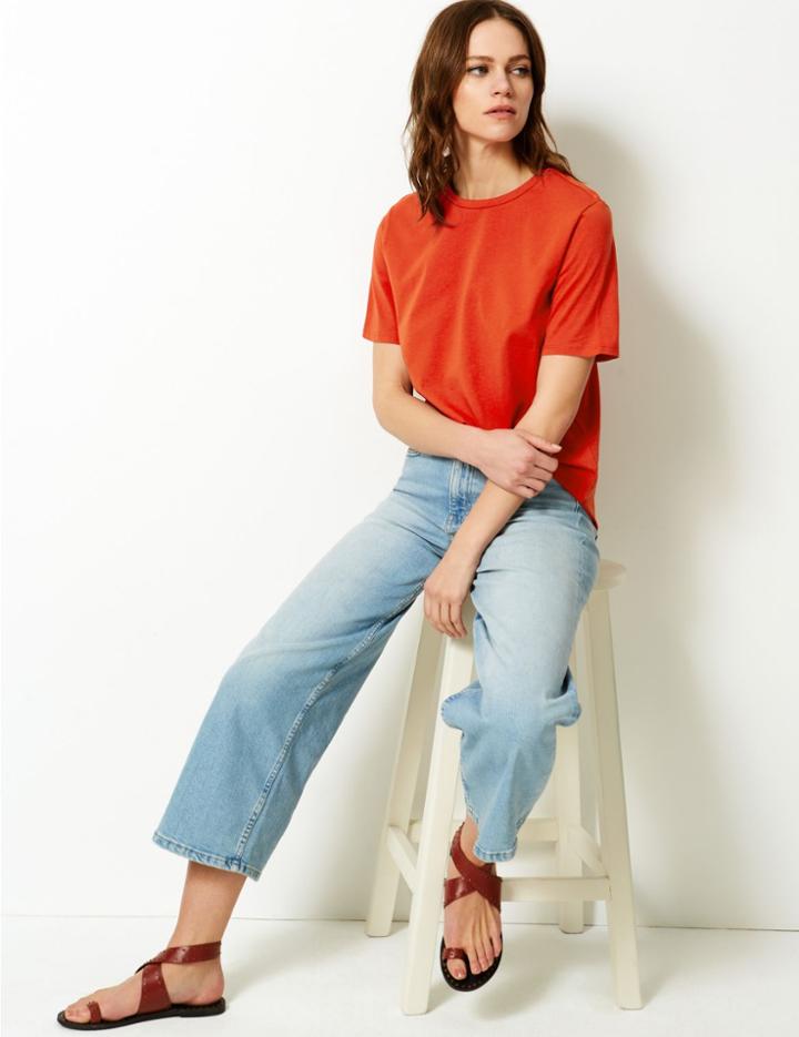 Marks & Spencer Pure Cotton Straight Fit T-shirt Burnt Orange