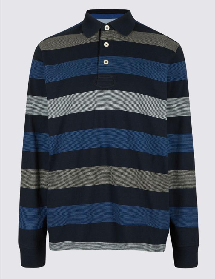 Marks & Spencer Pure Cotton Striped Top Navy Mix