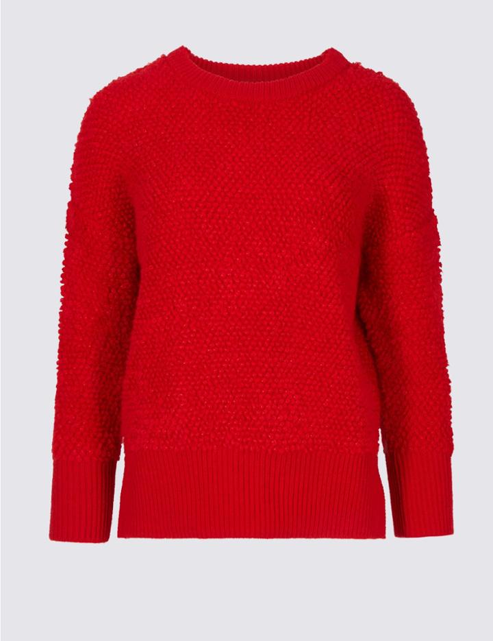 Marks & Spencer Textured Round Neck Jumper Red