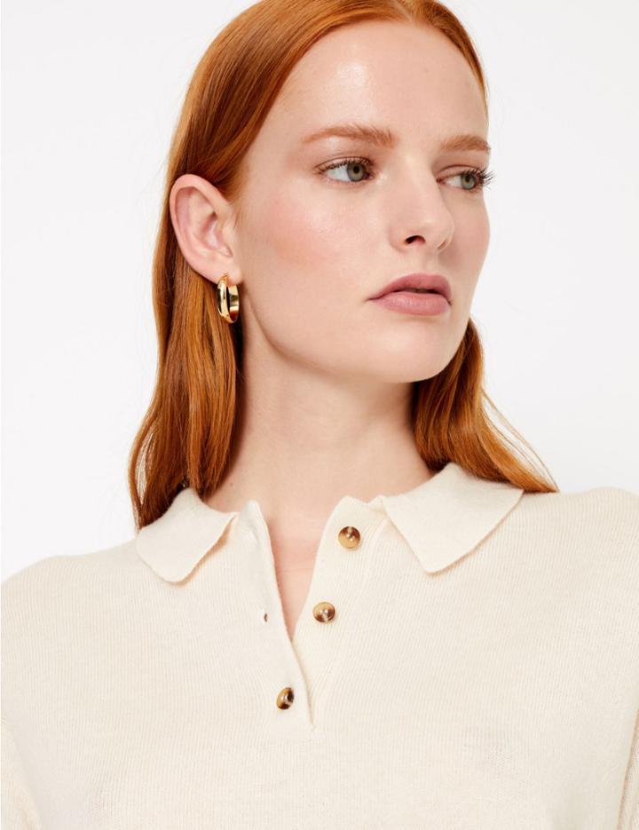 Marks & Spencer Knitted Relaxed Fit Polo Shirt Ecru
