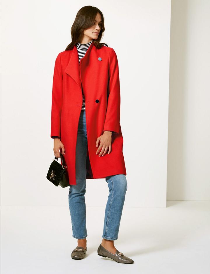 Marks & Spencer Funnel Neck Coat Chilli