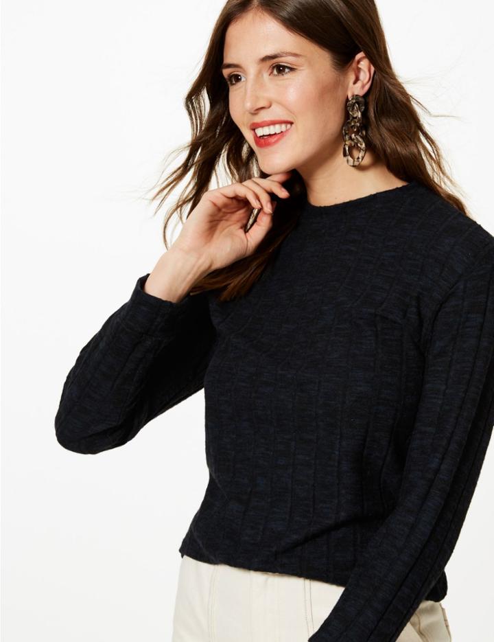 Marks & Spencer Textured Cosy Long Sleeve Sweatshirt Mandarin