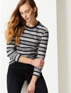 Marks & Spencer Shimmer Striped Cosy Round Neck Top Black Mix