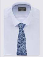Marks & Spencer Pure Silk Textured Floral Tie Periwinkle