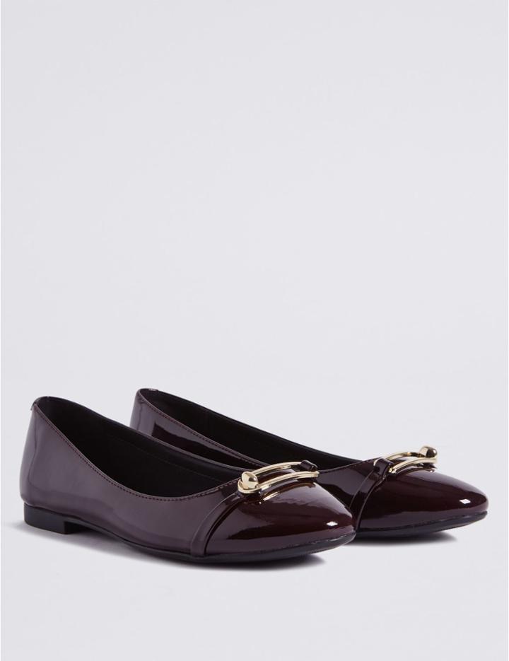 Marks & Spencer Trim Round Toe Ballerina Pumps Berry