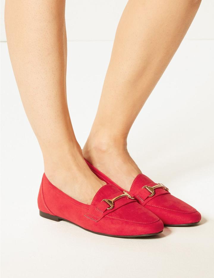 Marks & Spencer Wide Fit Metal Trim Loafers Red