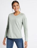 Marks & Spencer Pure Cotton Round Neck Long Sleeve T-shirt Green