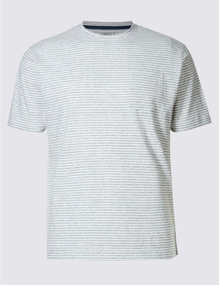 Marks & Spencer Slim Fit Striped Crew Neck T-shirt White Mix