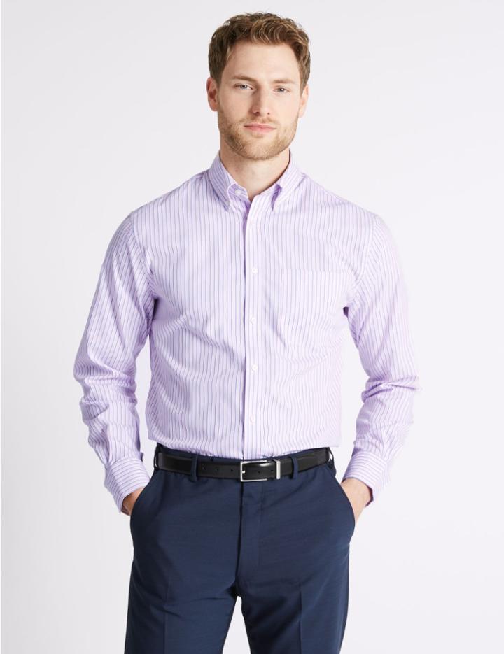 Marks & Spencer Pure Cotton Easy To Iron Regular Fit Shirt Pink Mix
