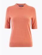 Marks & Spencer Textured Round Neck Short Sleeve Knitted Top Cinnamon Blush