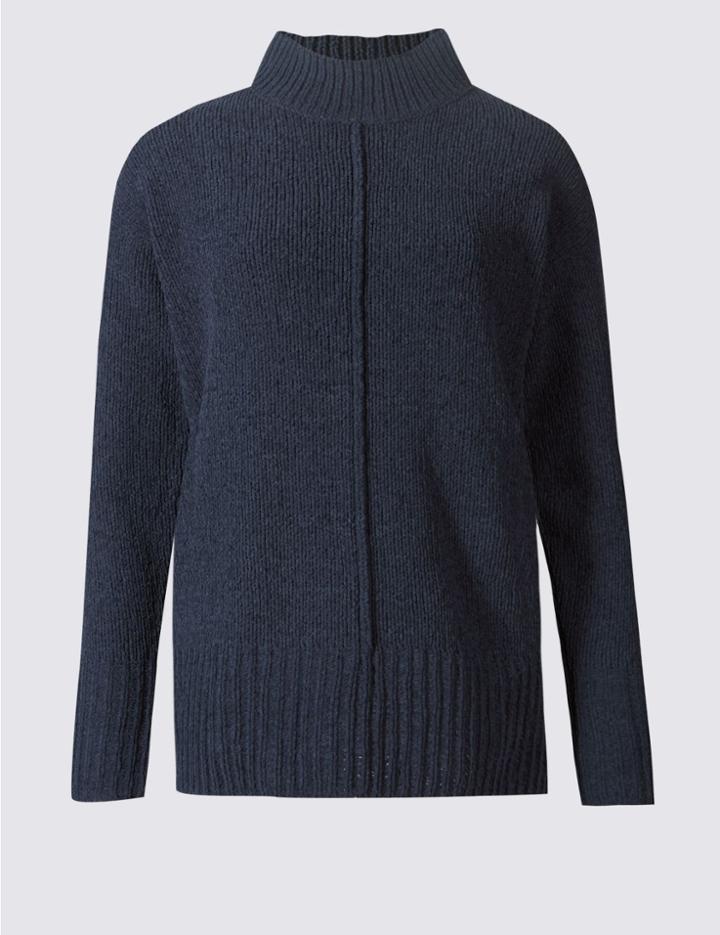 Marks & Spencer Chenille Textured Round Neck Jumper Navy